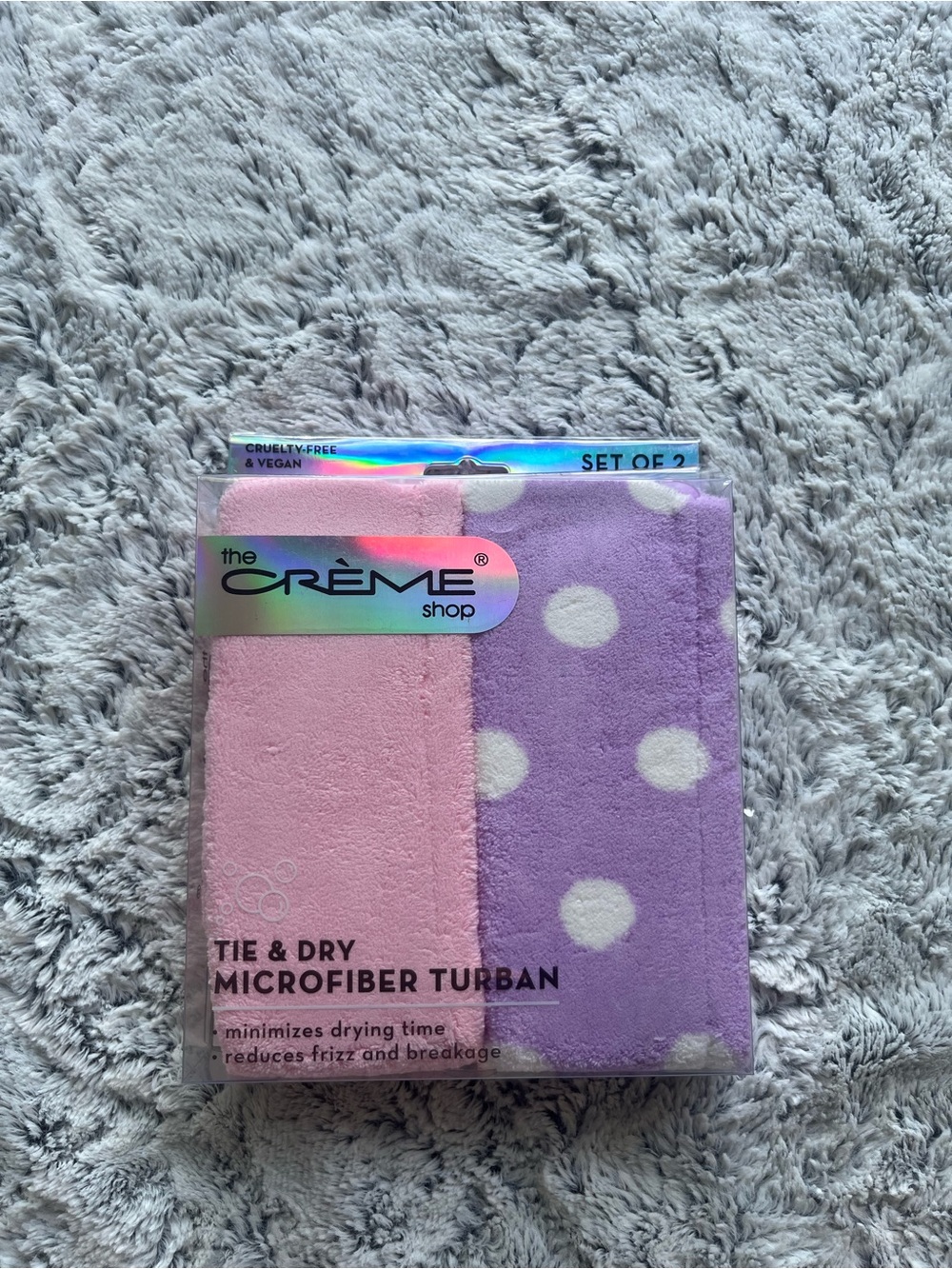 The Crème Shop Pink & Purple Polka Dot Microfiber Hair Turban - Set of 2